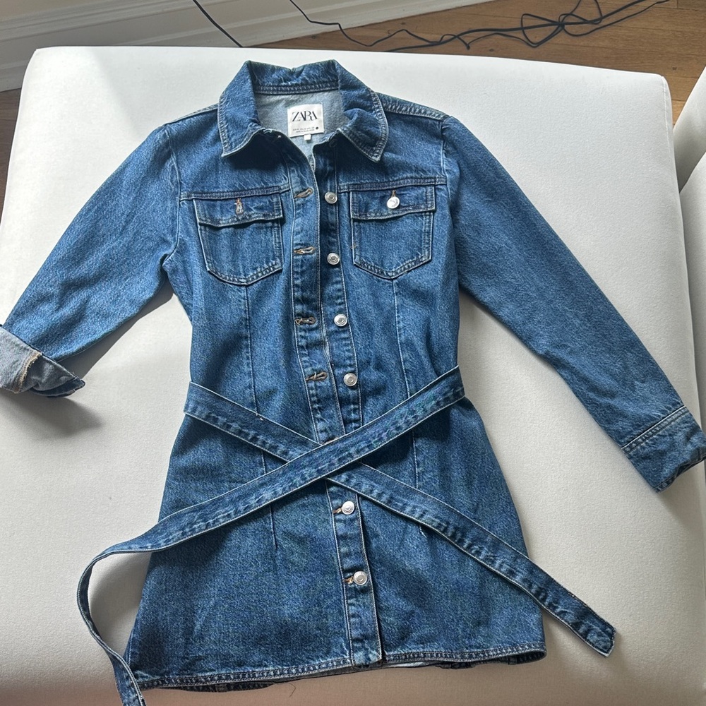 Zara Indigo Denim Belted Dress